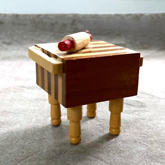 Dollhouse Miniature Wood Butcher Block Table Counter 2" tall, Vintage - Picture 2 of 6
